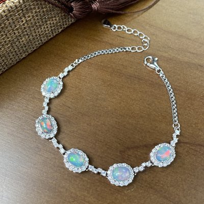 Natural Opal Bracelet for Women S925 Sterling Silver Gemstone Jewelry Natural Opal Bracelet for Women S925 Sterling Silver Gemstone Jewelry